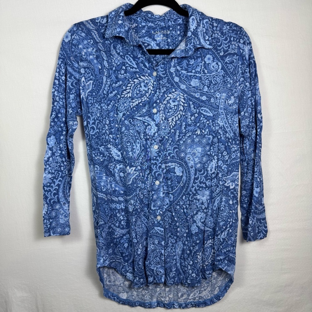 Ralph Lauren Blue Paisley Button-Up Shirt Women’s Size S